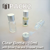 10ml Clear Bottle with Silver Cap and Dropper Insert - 10Pcs